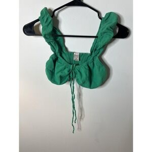 Blanco By Nature Top Med Green Ruched Crop Boho Festival Peasant Feminine Latino